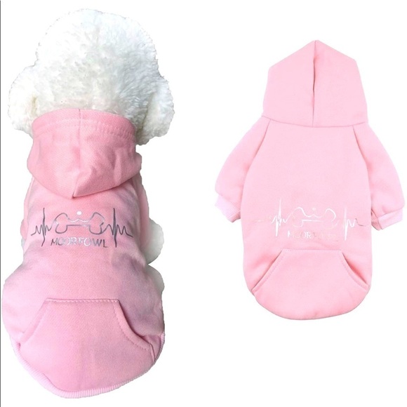 New Pink Bone Heartbeat Hooded Sweatshirt Small Dog Cat Pullover Hoodies Pocket - Picture 1 of 10